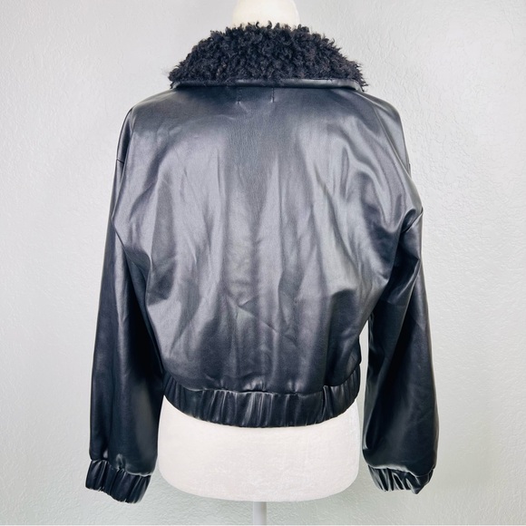 Juicy by Juicy Couture Black Vegan Leather Faux Fur Collar Cropped Moto … - Picture 11 of 14
